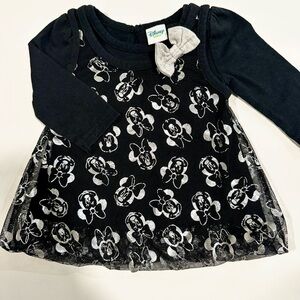 Disney Minnie Mouse Baby Dress 0-3M Black White Long Sleeve Tulle Skirt